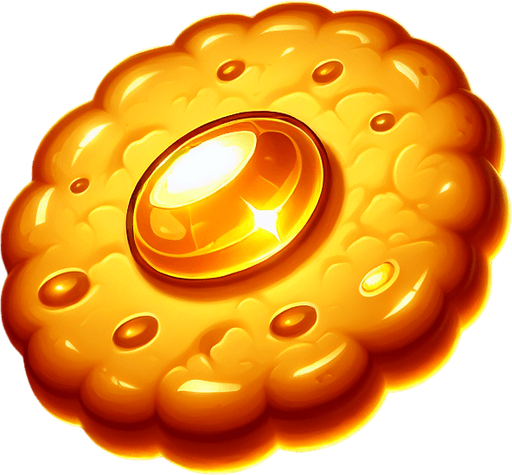 Golden cookie.
Single Game Texture.  In-Game asset.  2d.  Blank background.  High contrast.  No shadows