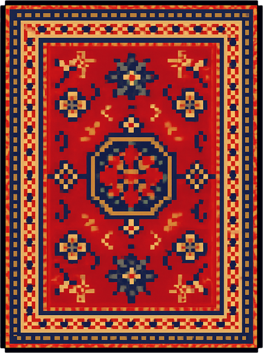 Create carpet from Iran with pixel art.
In-Game asset.  2d.  High contrast.  No shadows
