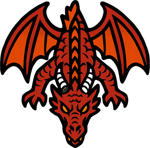 Yüzü Aşağı doğru duran 2d ejderha.
In-Game asset.  2d.  High contrast.  No shadows