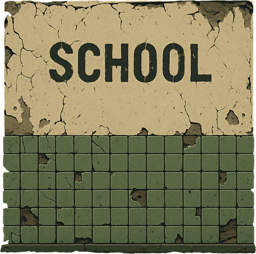 Make a wall like it was in a abandoned school.
In-Game asset.  2d.  High contrast.  No shadows