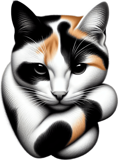 tricolor cat-arm slightly bent, top view.