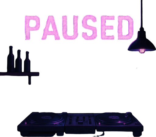 semi-realistic comic book style, moody neon lighting, lo-fi urban atmosphere, rich textures, cinematic framing, purple and blue tones, soft gradients, ambient reflections