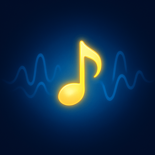 A single glowing yellow melody symbol in the center, surrounded by soft blue light, abstract sound waves gently radiating outward, dreamy and minimalistic background, magical atmosphere, high contrast lighting, perfect for a music-themed game, 4K, highly detailed.
In-Game asset.  2d.  High contrast.  No shadows