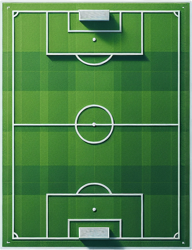 ФУТБОЛЬНОЕ ПОЛЕ С РАЗМЕТКАМИ С ВИДУ СВЕРХУ.
Single Game Texture. In-Game asset. 2d. Blank background. High contrast. No shadows.