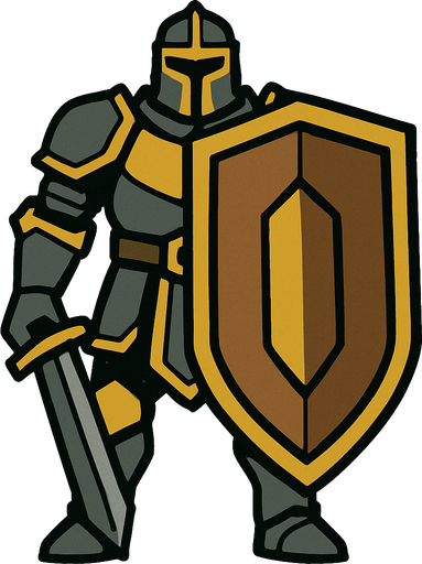 giant solider with shield from front.
In-Game asset.  2d.  High contrast.  No shadows
