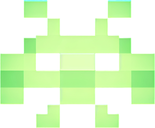 It looks like a bright green space invader.
Single Game Texture. In-Game asset. 2d. Blank background. High contrast. No shadows.