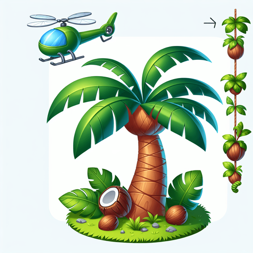 Design a cartoon-style palm tree or jungle vine obstacle for a helicopter game. The palm should have a curved trunk, big floppy leaves, and maybe coconuts. The vines can hang or swing. Make it playful and jungle-themed.