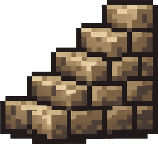 A stone staircase icon. Side profile. Pixel art..
In-Game asset.  2d.  High contrast.  No shadows