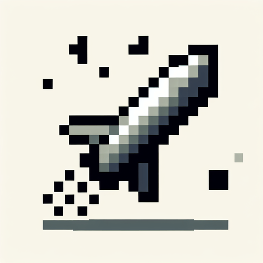 an 8-bit missile pointing upward.
Single Game Texture. In-Game asset. 2d. Blank background. High contrast. No shadows.