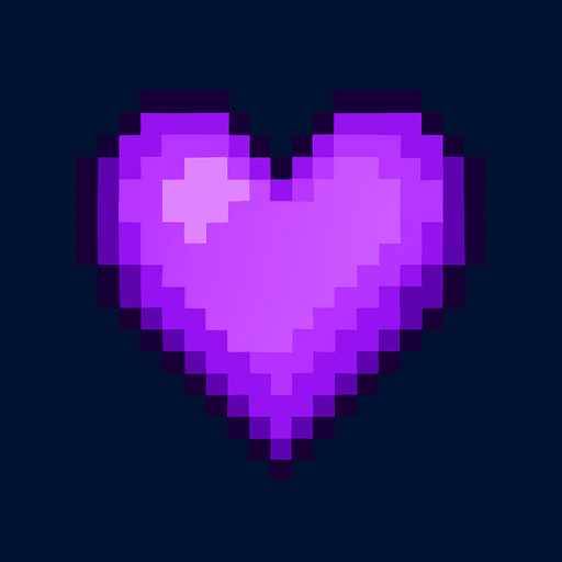 pixel-art purple heart.
In-Game asset.  2d.  High contrast.  No shadows