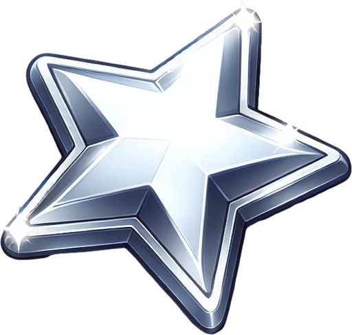 silver star.
Single Game Texture.  In-Game asset.  2d.  Blank background.  High contrast.  No shadows