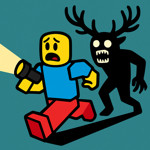 roblox player corriendo de stag con miedo y una linterna en la mano.
In-Game asset.  2d.  High contrast.  No shadows