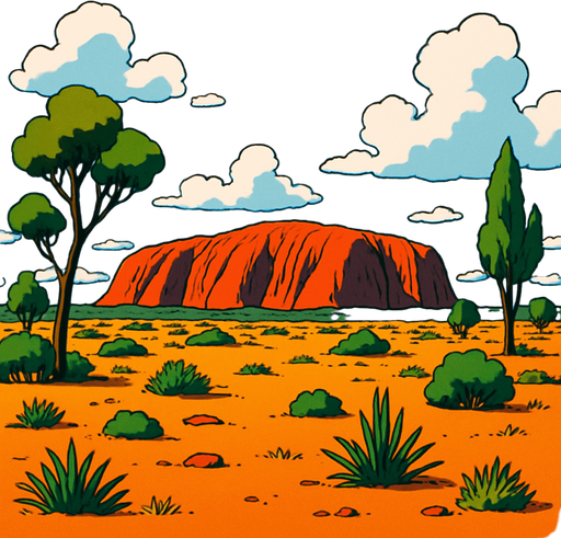 australia desert ghibli style
In-Game asset.  2d.  High contrast.  No shadows