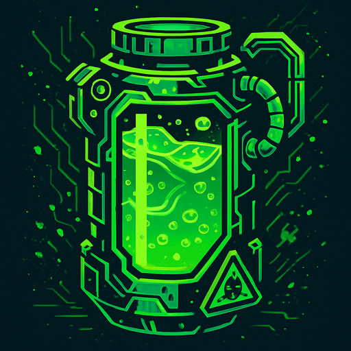Liquid toxin Bomb. With cyberpunk + abstract style. HD colors. Green color.
In-Game asset.  2d.  High contrast.  No shadows