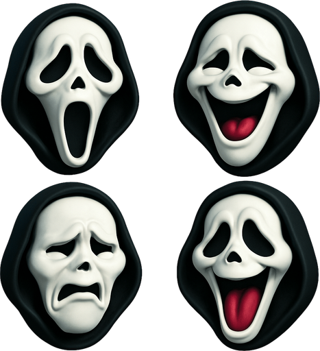 3D Scary and funny face meme of scream from the movie. different faces look. face only
In-Game asset.  3D.  High contrast.  No shadows. face only