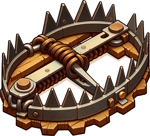 Bear trap.
Single Game Texture.  In-Game asset.  2d.  Blank background.  High contrast.  No shadows