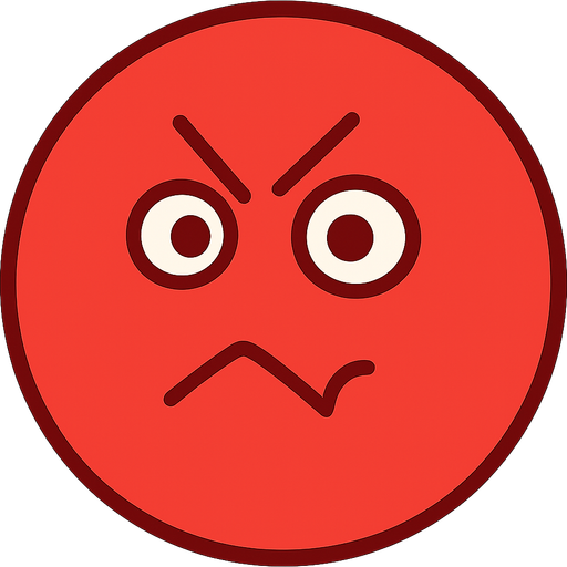 perfectly round, red angry face. No background. Transparent background. Blank background. No shadows. 2d. In-Game asset. flat