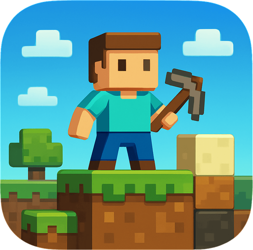Modern App Store icon, high definition, square with rounded corners, for a game titled "MiniCraft: Block Builder" and with the description "A 2D sandbox game where you build, remove, and move blocks to create your own world, inspired by Minecraft.". No text on icon!