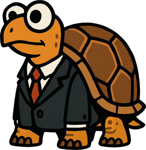 I land turtle with googly eyes wearing a suit and looking to the right.
In-Game asset.  2d.  High contrast.  No shadows