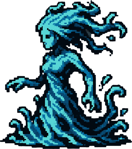 Water spirit dark souls style 2d pixel art.
In-Game asset.  2d.  High contrast.  No shadows