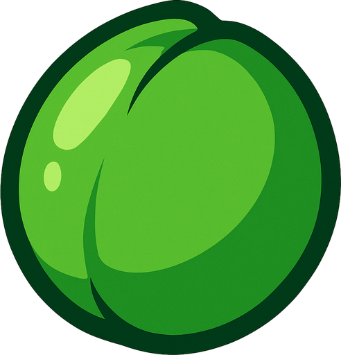 green plum-shaped ball.
In-Game asset.  2d.  High contrast.  No shadows