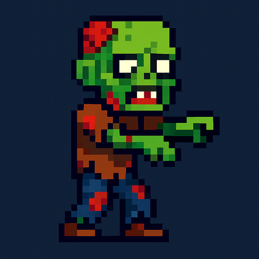 pixel zombie character.
In-Game asset.  2d.  High contrast.  No shadows