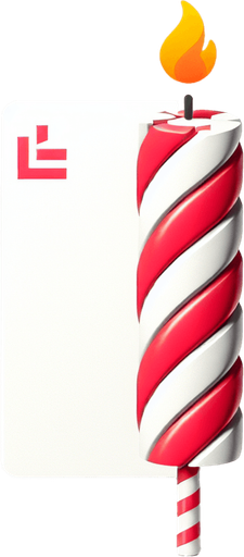 a photo-realistic white and red twisted candy stick slice in vertical position and with an extinguished wick. At its center, a simple white rectangular "TNT" sticker in the same direction as the stick Single Game Texture. In-Game asset. 2d. Blank background. High contrast. No shadows.