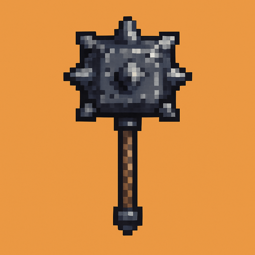 Maza medieval pixel.
In-Game asset.  2d.  High contrast.  No shadows