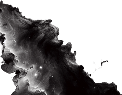 space image stylised gas clouds, black and white image, low contrast