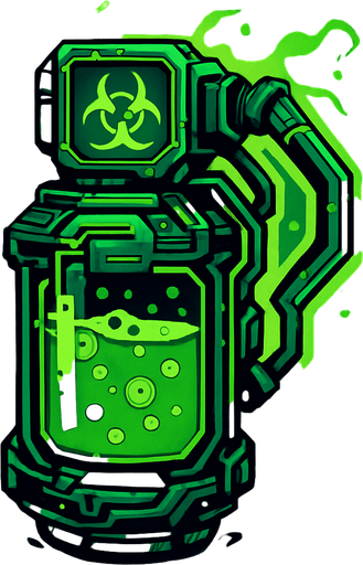 Liquid toxin Bomb. With cyberpunk + abstract style. HD colors. Green color.
In-Game asset.  2d.  High contrast.  No shadows