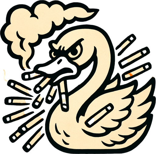 A fuming swan with 16 cigarettes.
In-Game asset.  2d.  High contrast.  No shadows