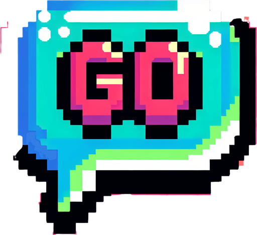 pixel art speech bubble that says "Go" neon color.
Single Game Texture. In-Game asset. 2d. Blank background. High contrast. No shadows.