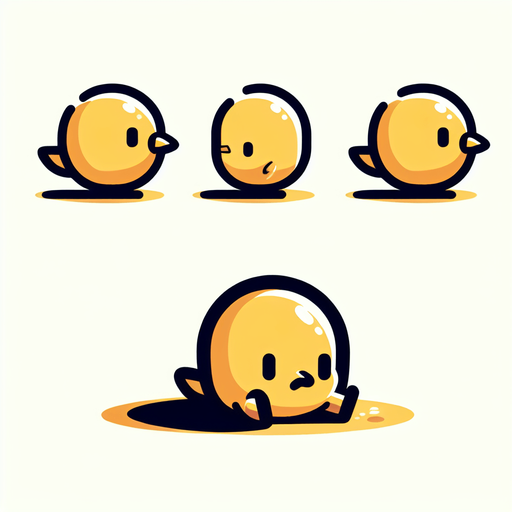 a little yellow bird, sad, sitting..
Single Game Texture. In-Game asset. 2d. Blank background. High contrast. No shadows.