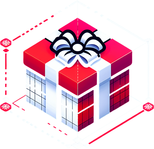 a white christmas present with red wrapper. Single Game Texture. In-Game asset. 2d. Blank background. High contrast. No shadows.