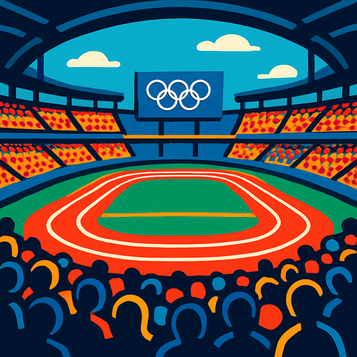 olympic stadium with people watching.
In-Game asset.  2d.  High contrast.  No shadows