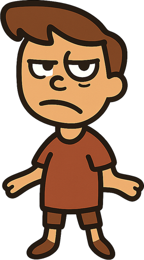 Lazy bad kid. No background. Transparent background. Blank background. No shadows. 2d. In-Game asset. flat