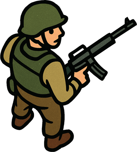 Let's look at soldiers from a bird's eye view, but the soldier should look back and have a weapon in hand..
In-Game asset.  2d.  High contrast.  No shadows