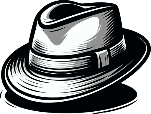 Fedora. Side profile. Cartoon..
Single Game Texture.  In-Game asset.  2d.  Blank background.  High contrast.  No shadows