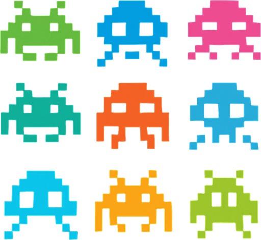 extraterrestres de space in vader de pixeles.
In-Game asset.  2d.  High contrast.  No shadows