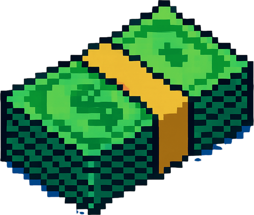 money pixel art.
In-Game asset.  High contrast.  No shadows