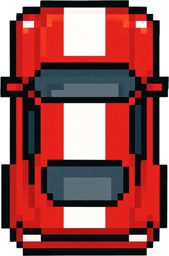 Draw 2d pixel car top view Red+white.
In-Game asset.  2d.  High contrast.  No shadows