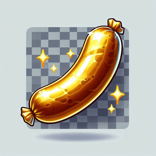 A gold sausage.
Single Game Texture. In-Game asset. 2d. Blank background. High contrast. No shadows.