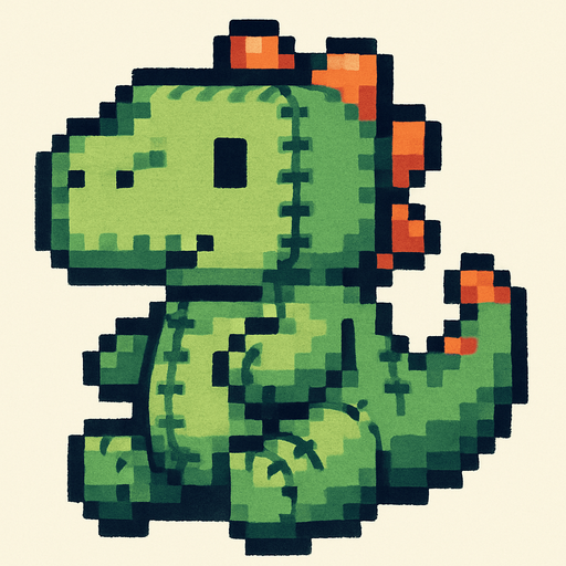 Make a plushy 8bit dino.
In-Game asset.  2d.  High contrast.  No shadows