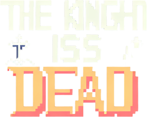 Pixealrt. Dungeon. Reads: The Knight is DEAD.
Single Game Texture. In-Game asset. 2d. Blank background. High contrast. No shadows.