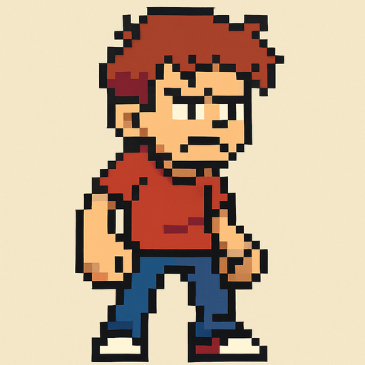 bad regular casual kid full body 2d pixel art.
In-Game asset.  2d.  High contrast.  No shadows
