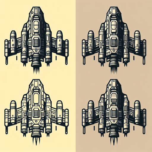 Spaceship.
Single Game Texture.  In-Game asset.  2d.  Blank background.  High contrast.  No shadows