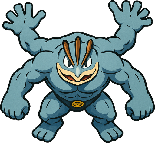 Machamp, visto desde arriba, bien detallado.
In-Game asset.  2d.  High contrast.  No shadows