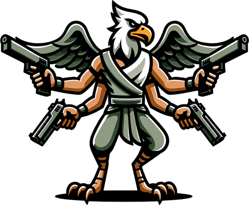 2d animation garuda man play shoot 2 gun 2 direction left and right.
Single Game Texture.  In-Game asset.  2d.  Blank background.  High contrast.  No shadows