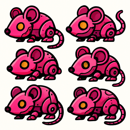 Varios Ratones robot rosa.
In-Game asset.  2d.  High contrast.  No shadows