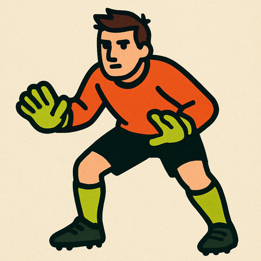 üstünde futbol topu olmayan bir futbol kalecisi.
In-Game asset.  2d.  High contrast.  No shadows